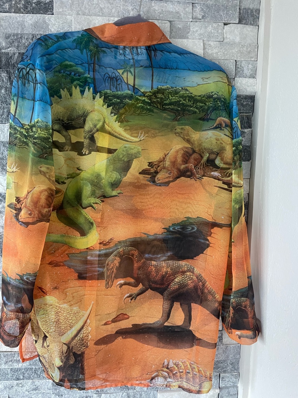 Women’s NICOLE MILLER Vintage Dinosaur Print Button up Shirt-Small - Picture 2 of 8